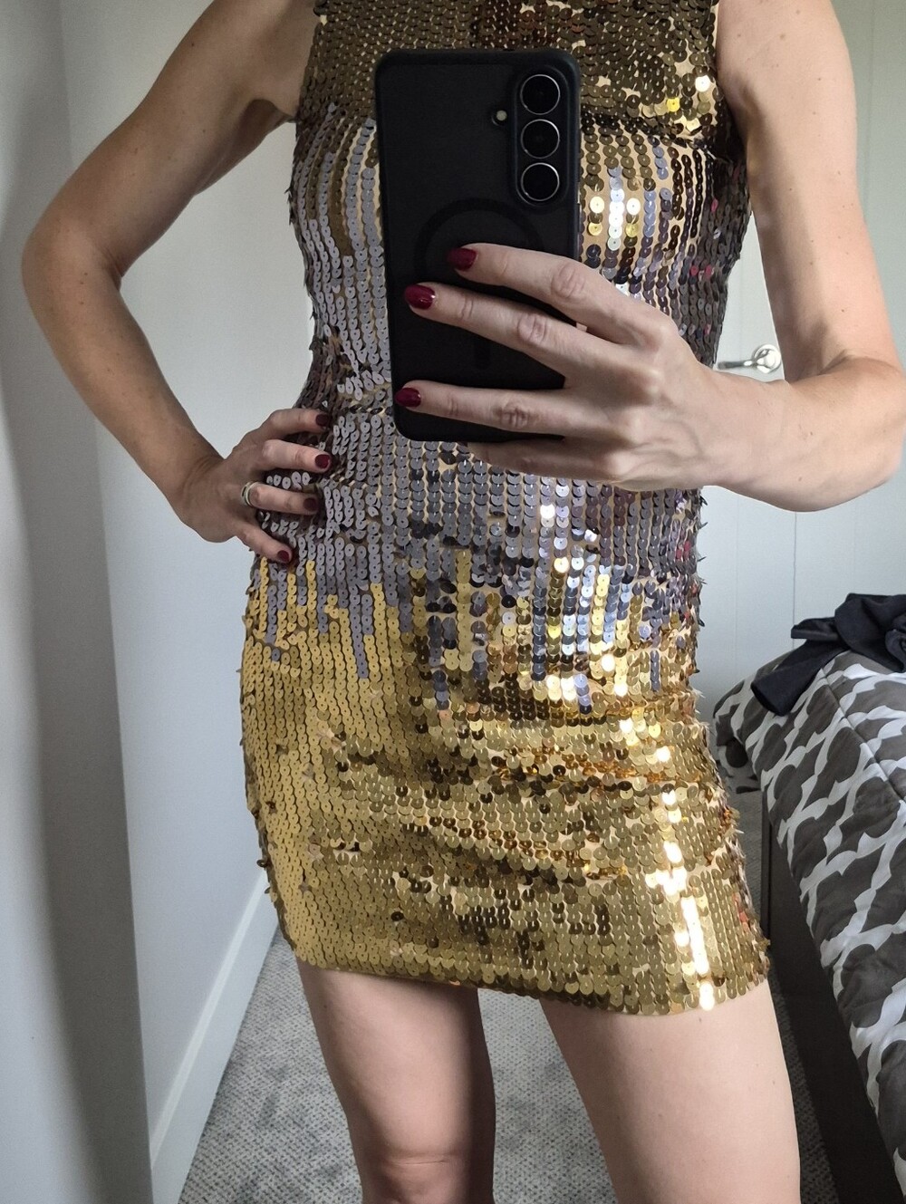 NWT BETO Femme Metallic Sequin Mini Dress XS Gold Silver Party